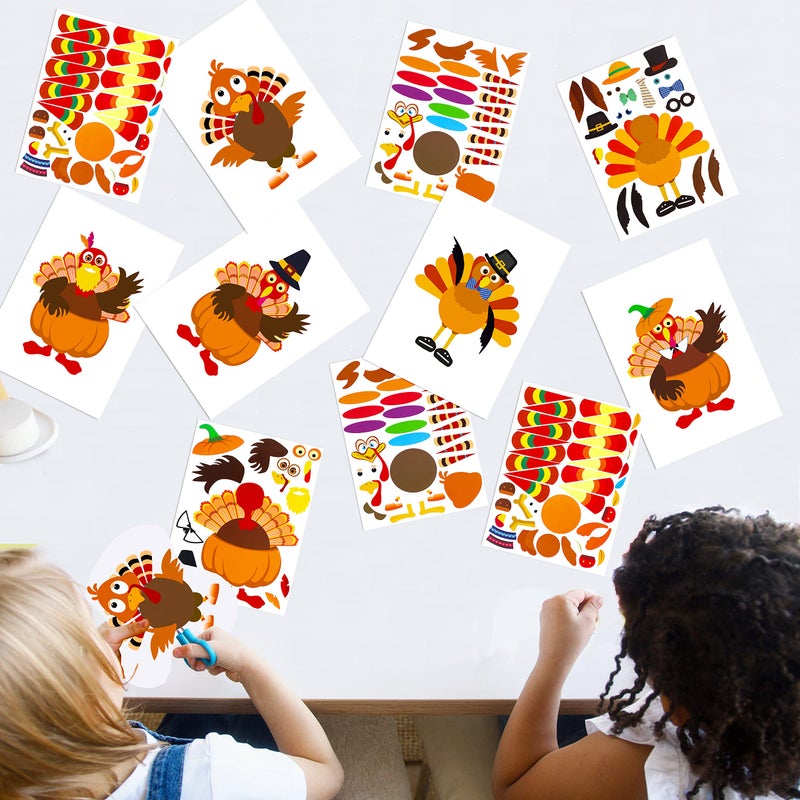 Moon Boat 52pcs Thanksgiving Crafts for Kids, Make-A-Turkey Stickers Party Games/Favors/Supplies(Style1) - Image 4